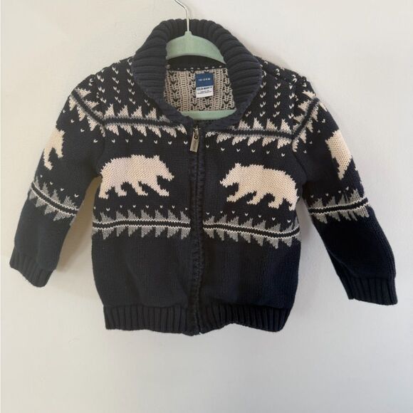 Old Navy Other - Old Navy Black & Cream Bear Zip Knit Sweater Jacket